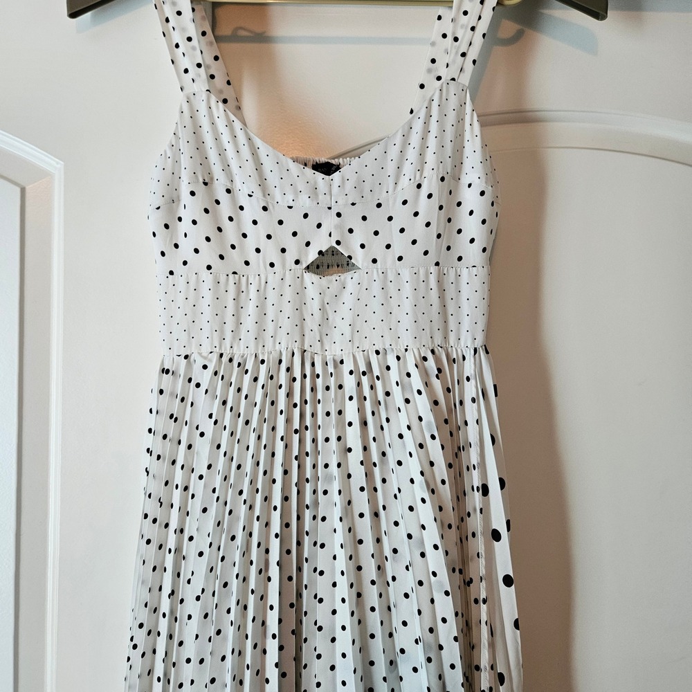 Banana Republic Dress White Polka Dot Pleated Twee 10 Retro Rockabilly - Picture 3 of 12